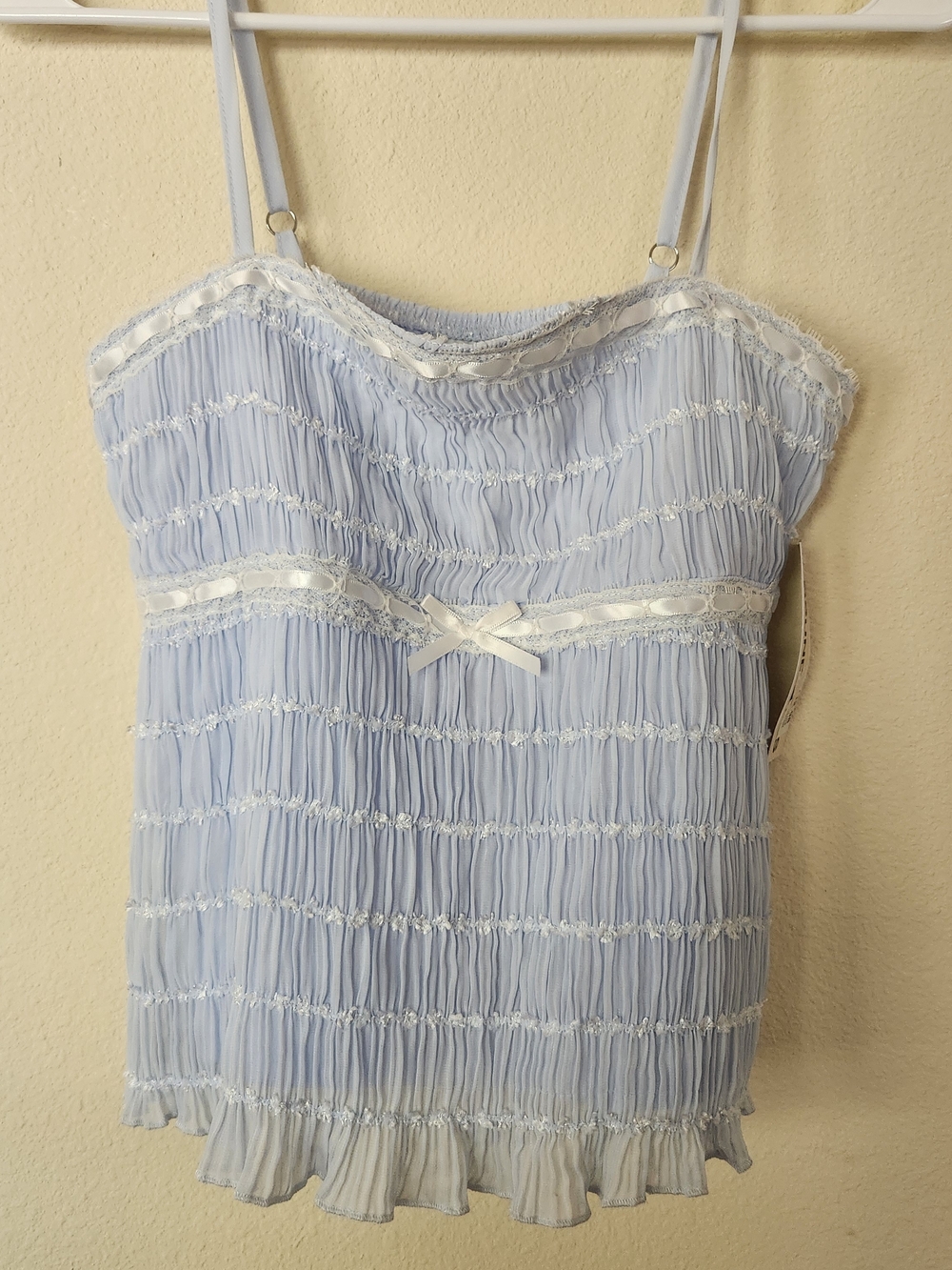 Brand New With Tags No Boundaries Light Blue Smocked Cami with Ribbon Detail